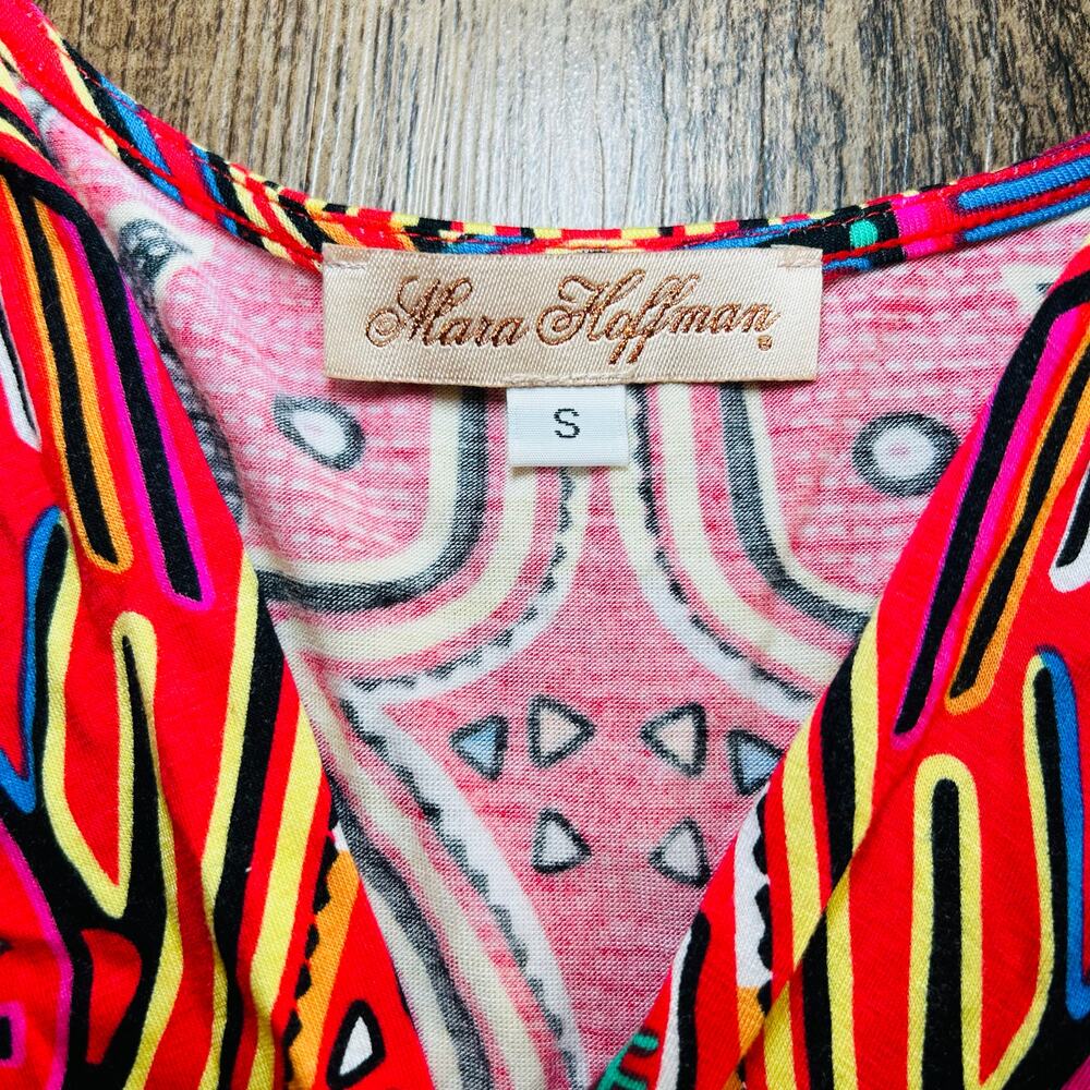 Mara Hoffman Dress All Over Tribal Print Bold Colorful V-Neck Stetchy Small - Picture 3 of 5